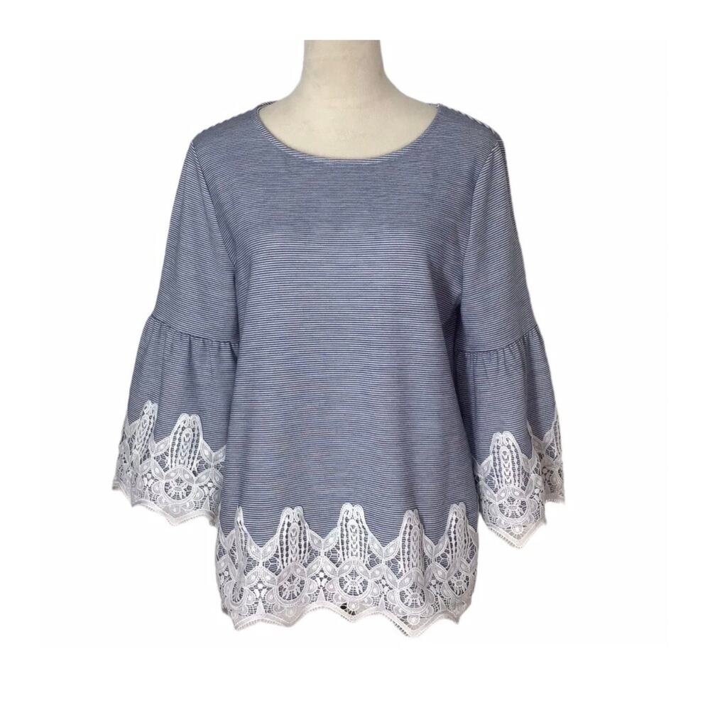 Chico’s Blue and White Striped Lace Blouse size 0/small